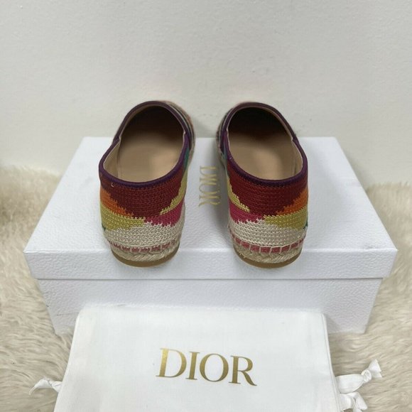 NIB DIOR Granville Logo Embroidered Multicolor Patchwork Flat Espadrille 38 - Picture 7 of 9